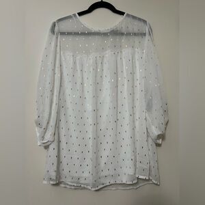 Sara Michelle White‎ Sheer Gold Metallic Dot Blouse 2X